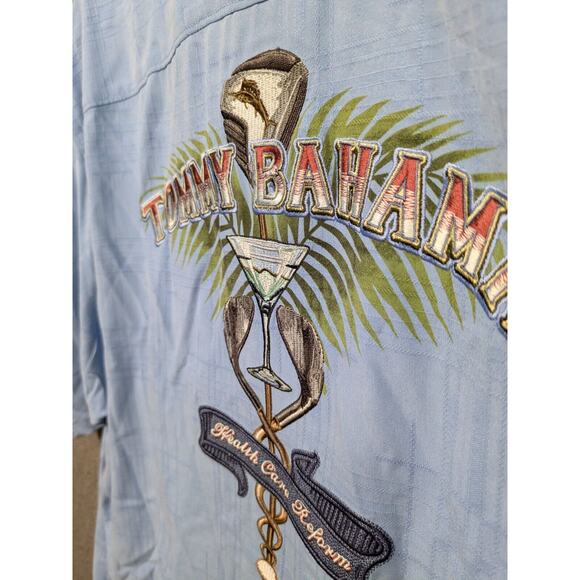 Tommy Bahama Embroidered Silk Shirt Mens XL Golf Martini Tropical Button Blue - Picture 3 of 14